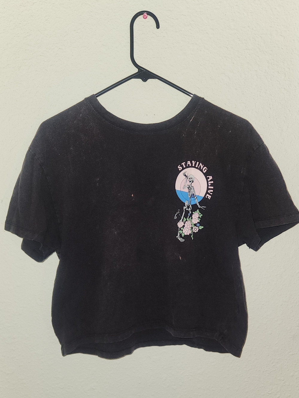 Womens Obsessive Love Black 'Staying Alive' Graphic Crop Tee